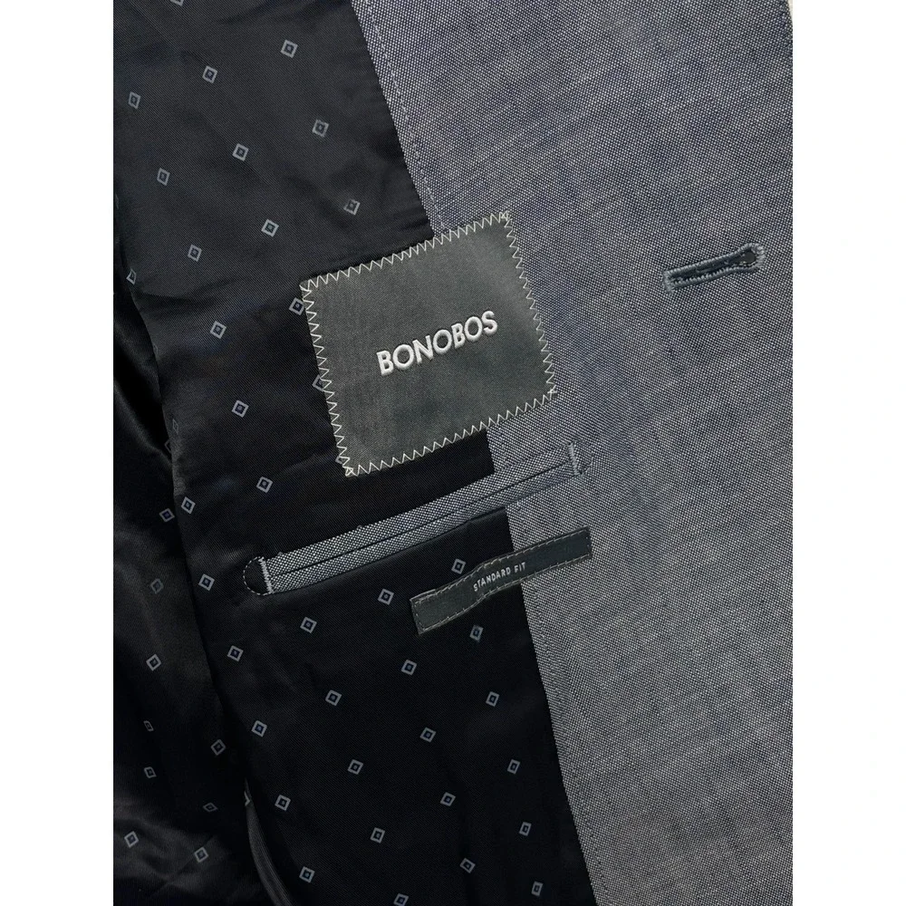 Bonobos 42L Blue Chambray Unstructured Cotton Blazer Jacket Sport Coat Standard
